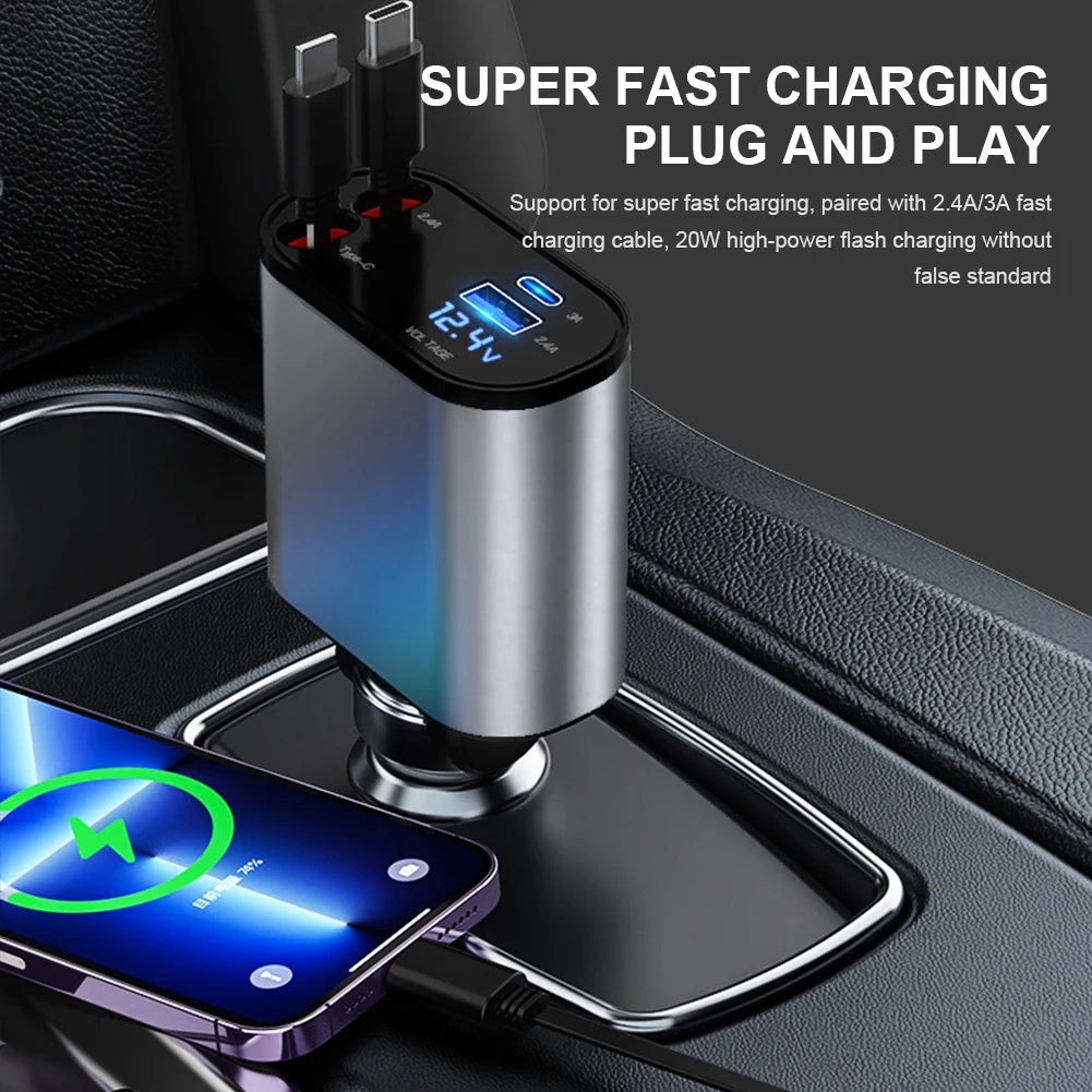 120W 4 IN 1 Retractable Car Charger